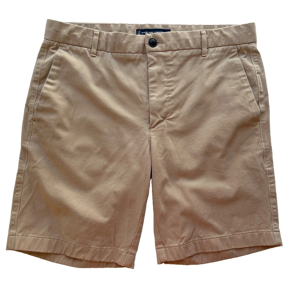 Everlane Shorts Mens 33 Beige Tan Chino Slim Fit Cotton Blend Stretch Distressed